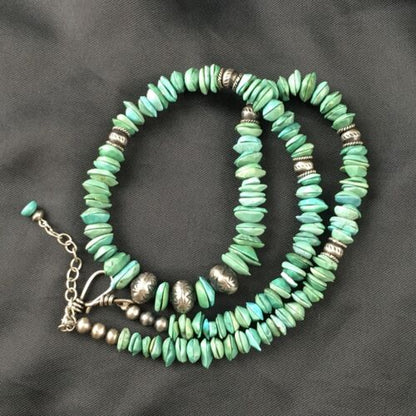 Men's Navajo Blue Green Turquoise Necklace | Sterling Silver | 19" | Authentic Native American Handmade | 10131