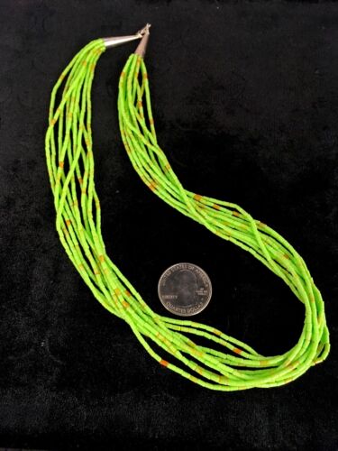 Southwestern Gaspeite Heishi Necklace | 10 Strand | Sterling Silver | 20" | 8871