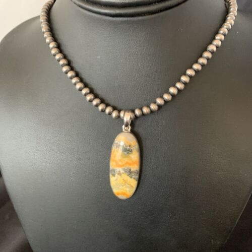 Navajo Yellow Bumblebee Jasper Pendant Necklace | Sterling Silver | Authentic Native American Handmade | 12810
