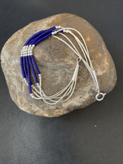 Stabilized Lapis Heishi Bracelet | 5-Strand Sterling Liquid Silver | 7.25" | 12639