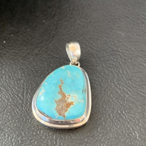 Navajo Blue Bisbee Turquoise Pendant | Sterling Silver | 1" | Authentic Native American Handmade | 1626