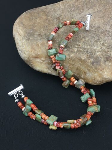 Native American Navajo Spiny Oyster Turquoise Beaded Bracelet | Sterling Silver | 1265