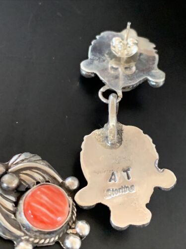 Navajo Red Spiny Oyster Dangle Earrings | Sterling Silver | Authentic Native American Handmade | 2063