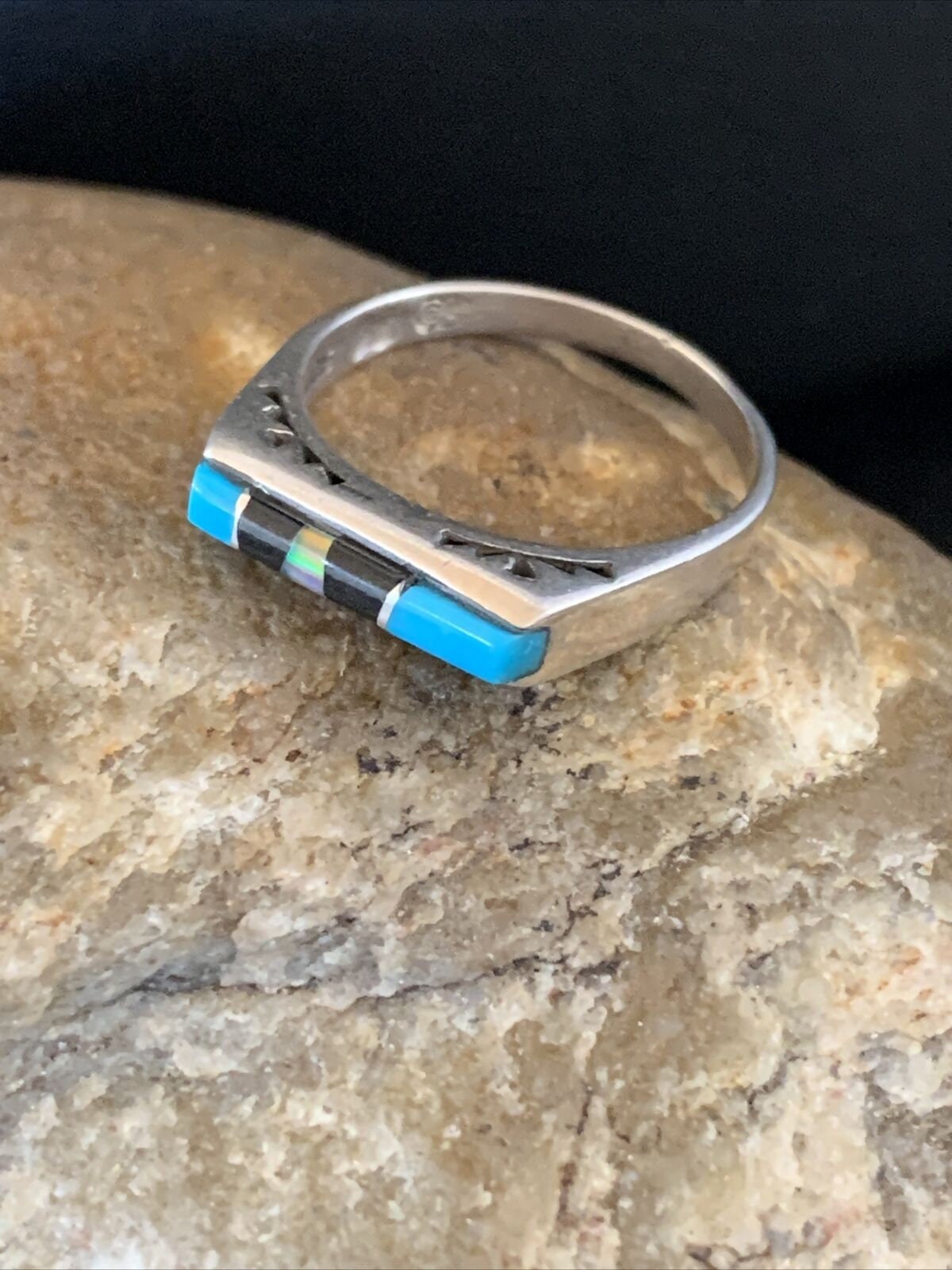 Native American Navajo Blue Lapis Turquoise Opal Inlay Ring | Sz 6 | 11145