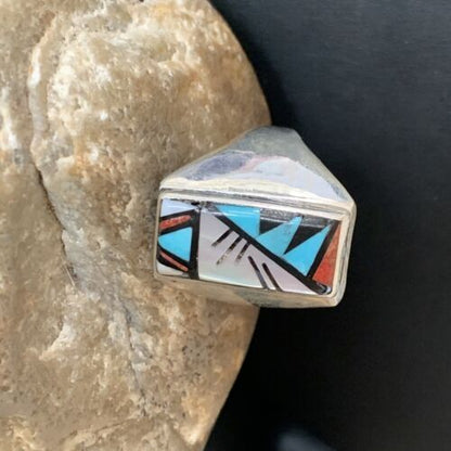 Native American Zuni Men's Spiny Blue Turquoise Ring | Sterling Silver Inlay | Sz 15 | 12425