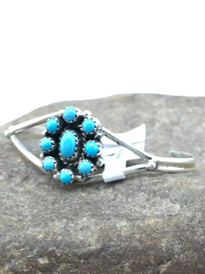 Navajo Blue Turquoise Cluster Bracelet | Sterling Silver | Authentic Native American Handmade | 4" | 4462
