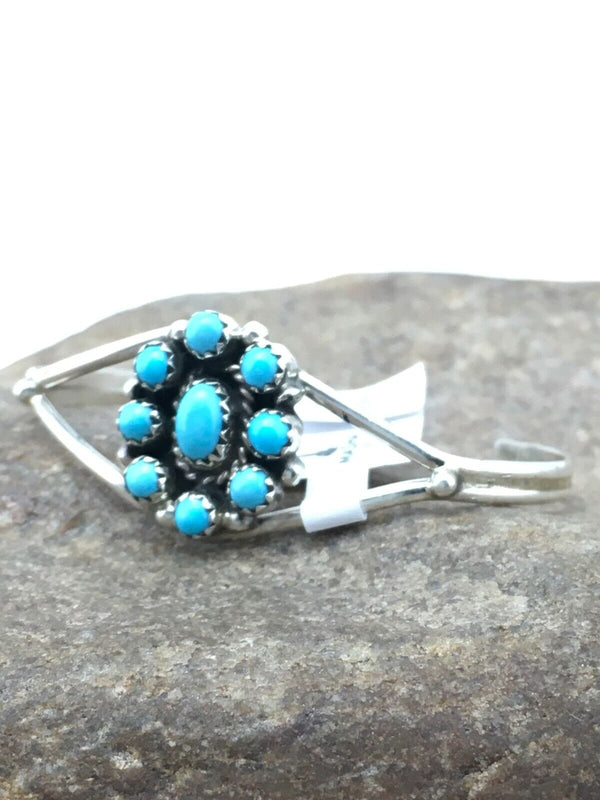 Navajo Blue Turquoise Cluster Bracelet | Sterling Silver | Authentic Native American Handmade | 4" | 4462