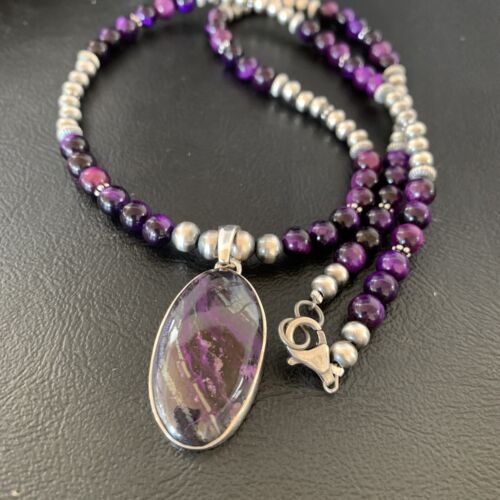 Navajo Pearls Purple Sugilite Onyx Necklace Pendant | Sterling Silver | Authentic Native American Handmade | 13392