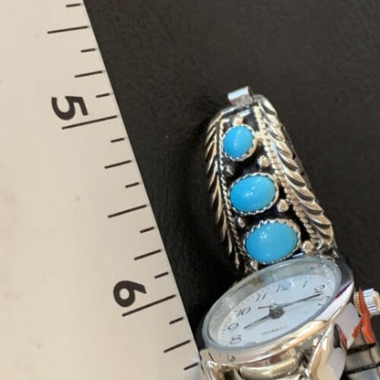 Navajo Sterling Silver Watch Tips | Blue Kingman Turquoise Band | Authentic Native American Jewelry | 11640