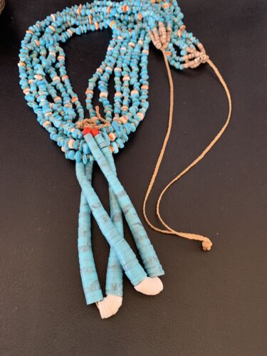 Native American Santo Domingo Spiny Blue Turquoise Shell Jacla Necklace | 36" | 13191