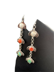 Navajo Spiny, Turquoise & Howlite Dangle Earrings | Sterling Silver | Authentic Native American Handmade | 01616