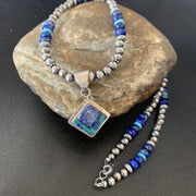 Navajo Men's Blue Lapis Turquoise Opal Inlay Pendant Necklace | Sterling Silver | 21" | 12604