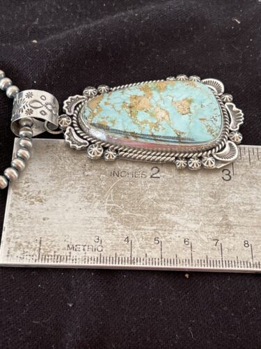 Navajo Royston Turquoise Pendant Necklace | Sterling Silver | Authentic Native American Handmade | 01365