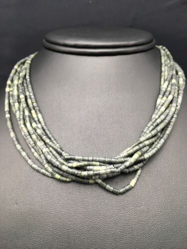 Southwestern Green Agate Heishi 10 Strand Necklace | Sterling Silver | 16" | 4351
