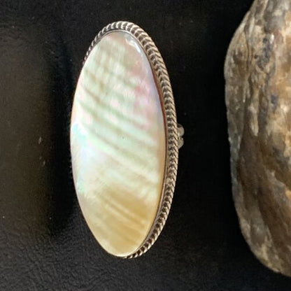 Native American Navajo Gold Yellow Mother of Pearl Inlay Ring | Sterling Silver | Sz 7 | 12937