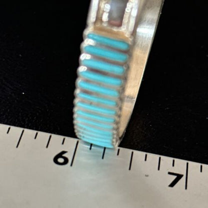 Zuni Blue Turquoise Inlay Cuff Bracelet | Sterling Silver | Authentic Native American Handmade | 14588