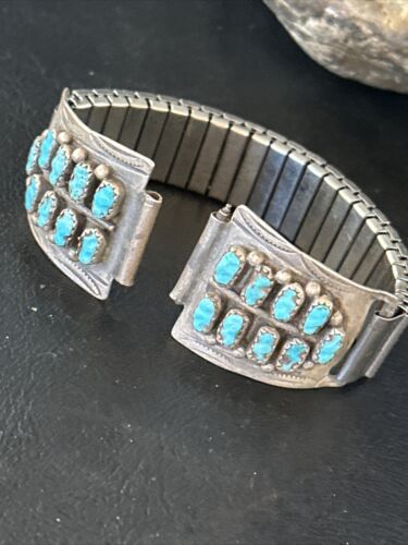 Authentic Navajo Men's Blue Turquoise Wristwatch | Sterling Silver Tips | Native American Jewelry | 14758 - Masha USA