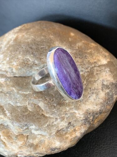 Navajo Purple Charoite Ring | Sterling Silver | Sz 7.5 Adjustable | Authentic Native American Handmade | 10527