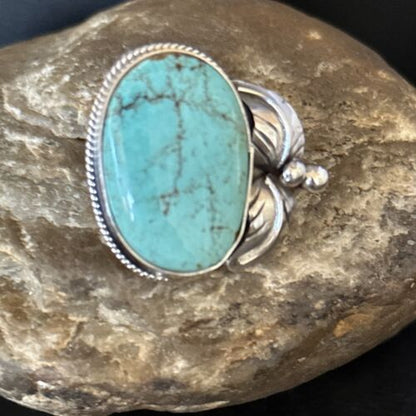 Navajo Blue Turquoise #8 Ring | Sterling Silver | Sz 9.5 | Authentic Native American Handmade | 14291