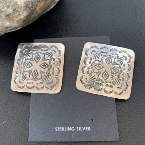 Southwestern Women's Navajo Earrings | Sterling Silver Stamped | Authentic Native American Handmade | 1676