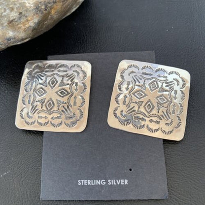 Southwestern Women's Navajo Earrings | Sterling Silver Stamped | Authentic Native American Handmade | 1676