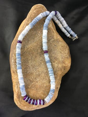 Navajo Purple Sugilite Blue Opal Bead Necklace | Sterling Silver | 21" | Authentic Native American Handmade | 10149