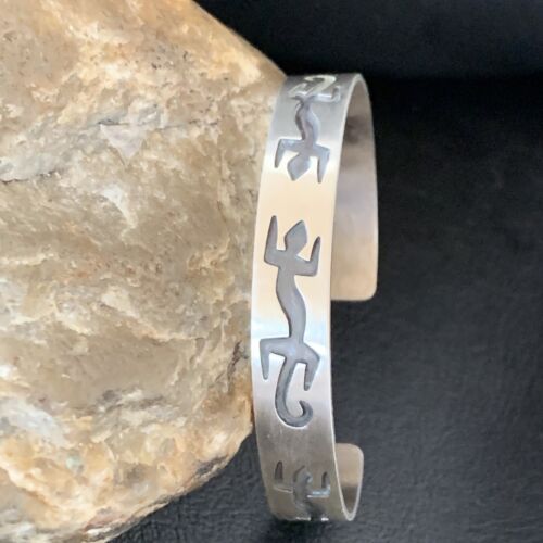 Navajo Gecko Lizard Stamped Cuff Bracelet | Sterling Silver | Authentic Native American Handmade | 12827