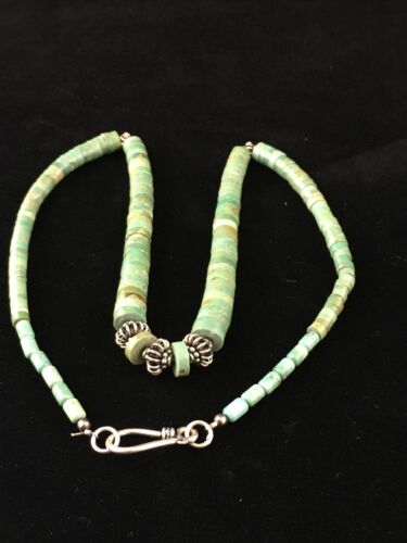 Navajo Green Turquoise Heishi Necklace | Sterling Silver | 22" | Graduated 10051