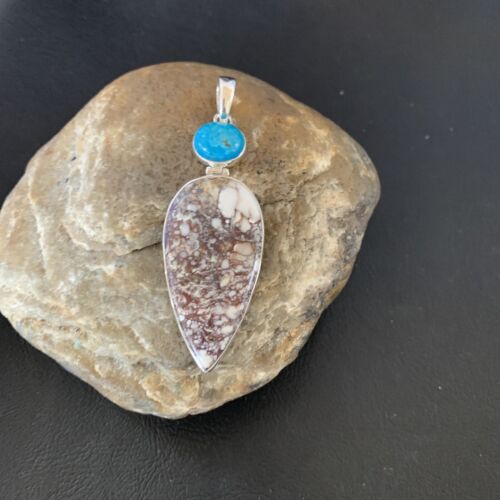 Navajo Wild Horse | Blue Kingman Turquoise Pendant | Sterling Silver | Authentic Native American Handmade | 12043