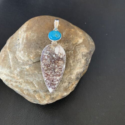 Navajo Wild Horse | Blue Kingman Turquoise Pendant | Sterling Silver | Authentic Native American Handmade | 12043