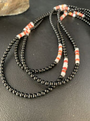 Native American 3-Strand Mother of Pearl Spiny Oyster Onyx Necklace | Sterling Silver | 13909