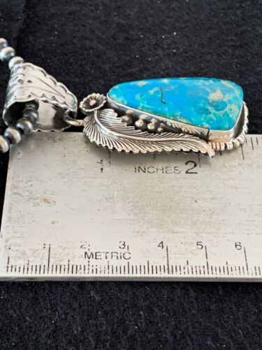 Men's Kingman Turquoise Pendant Necklace | Navajo Pearls | Sterling Silver | Authentic Native American | 4300