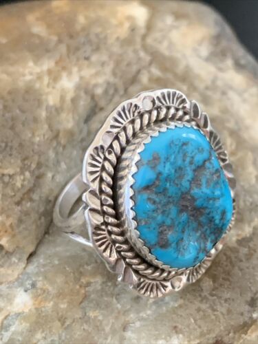 Southwestern Navajo Blue Kingman Turquoise Ring | Sterling Silver | Sz 8 | 12212