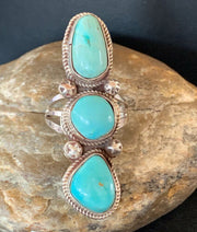 Navajo Blue Turquoise Cluster Ring | Authentic Native American Sterling Silver | Multi-Stone | Sz 11 | 02122