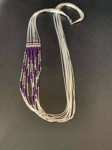 Navajo Purple Sugilite Heishi Necklace | 10 Strand Liquid Silver | Sterling Tube | 26" | 13058