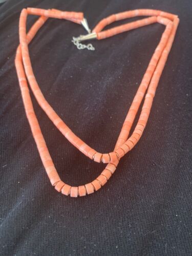 Navajo Pink Stabilized Coral Heishi Bead Necklace | 2 Strand | Sterling Silver | Authentic Native American Handmade | 4701