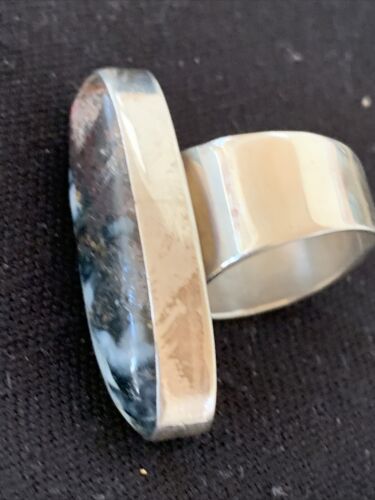 Navajo Men's White Black Cinnabrite Ring | Sterling Silver | Sz 8.5 | Authentic Native American Handmade | 01552