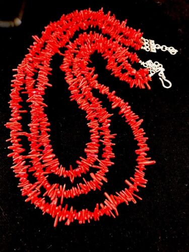 Navajo Deep Sea Branch Coral 3-Strand Necklace | Sterling Silver | Native American Indian - Masha USA