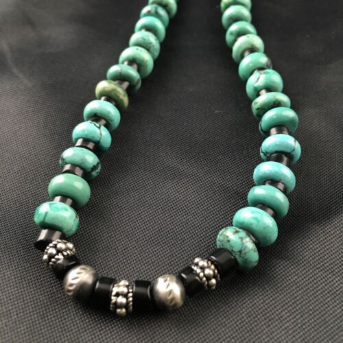 Navajo Blue Turquoise Spiny Oyster Necklace | Sterling Silver | 17" | Authentic Native American Handmade | 10127