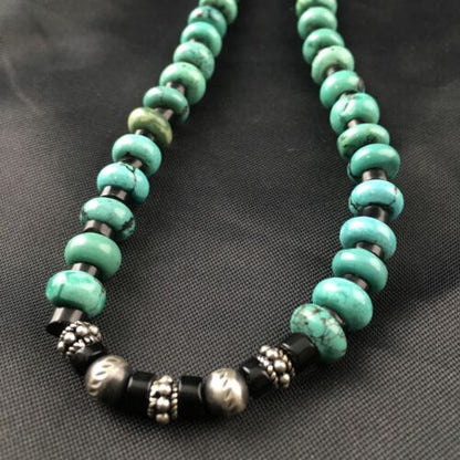 Navajo Blue Turquoise Spiny Oyster Necklace | Sterling Silver | 17" | Authentic Native American Handmade | 10127