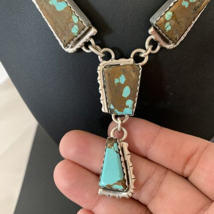 Navajo Handmade Turquoise Lariat Necklace | Long Sterling Silver Pendant | 02039
