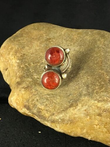 Native American Navajo Apple Coral Sponge Multi-Stone Ring | Sterling Silver | Sz 6 | 8766