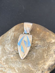 Navajo White Blue Opal Inlay Pendant | Sterling Silver | Authentic Native American Handmade | 12477