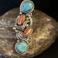 Navajo Turquoise Spiny Oyster Multi-Stone Ring | Authentic Native American Sterling Silver | Sz 8 | 14496