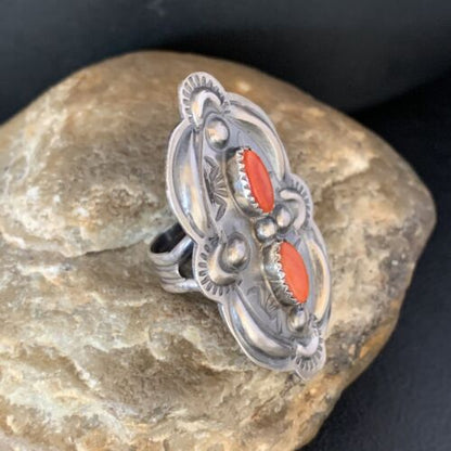Navajo Orange Spiny Oyster Multi-Stone Ring | Authentic Native American Sterling Silver | Multi-Stone | Sz 8.5 | 13718