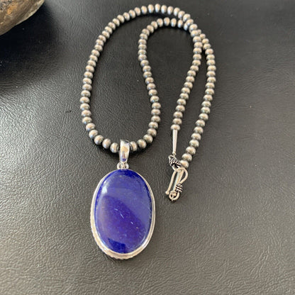 Native American Navajo Blue Lapis Pendant Necklace | Sterling Silver | Authentic Handmade | 11720