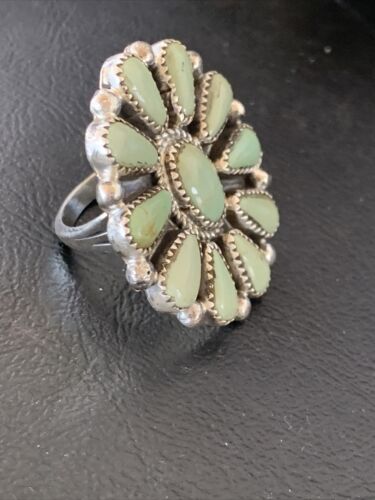 Navajo Green Turquoise Cluster Ring | Authentic Native American Sterling Silver | Multi-Stone | Sz 9 | 12195