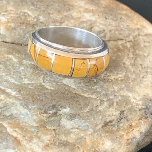 Navajo Yellow Gold Turquoise Inlay Ring | Sterling Silver | Sz 6 | Authentic Native American Handmade | 10355