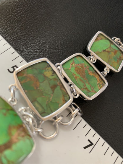 Navajo Green Mojave Turquoise Link Bracelet | Sterling Silver | 8" | Authentic Native American Handmade | 11646