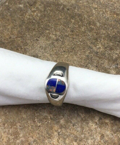 Navajo Multi-Color Opal & Lapis Inlay Ring | Sterling Silver | Sz 5.5 | Authentic Native American Handmade | 01721